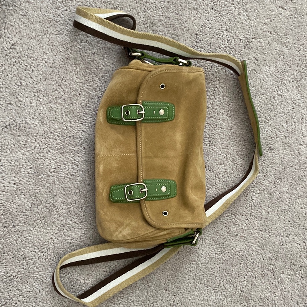 Suede coach shoulder bag